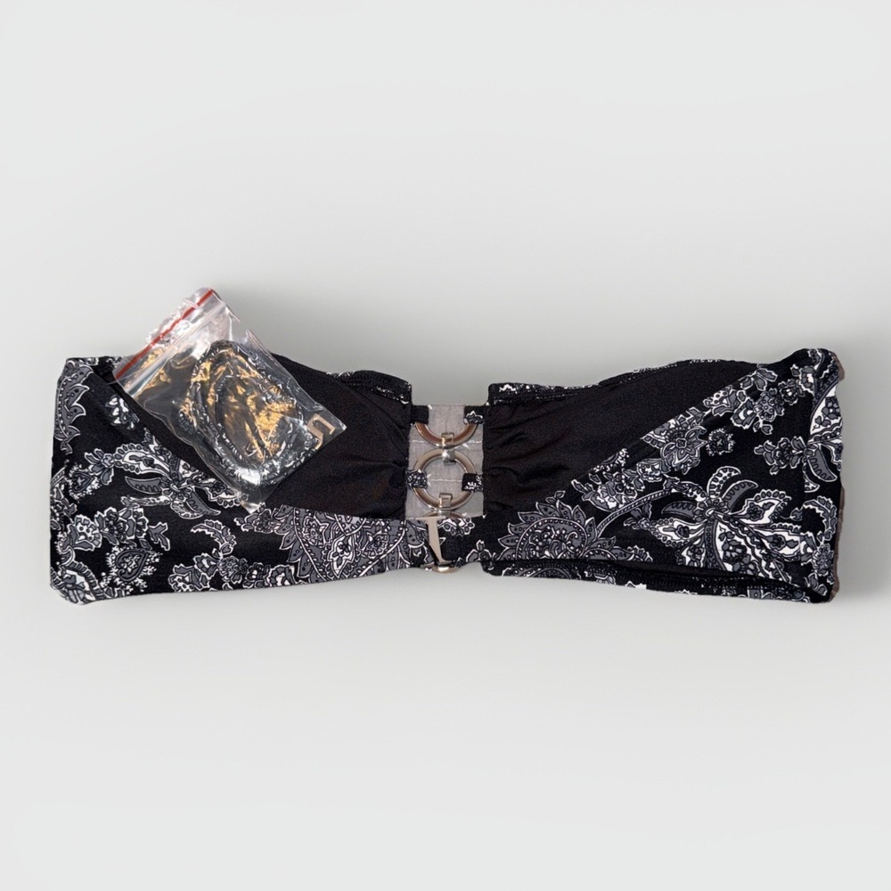 Michael Kors Women's Sweetheart Paisley Black Bandeau Bikini Top & Bottom Size M - Picture 6 of 7